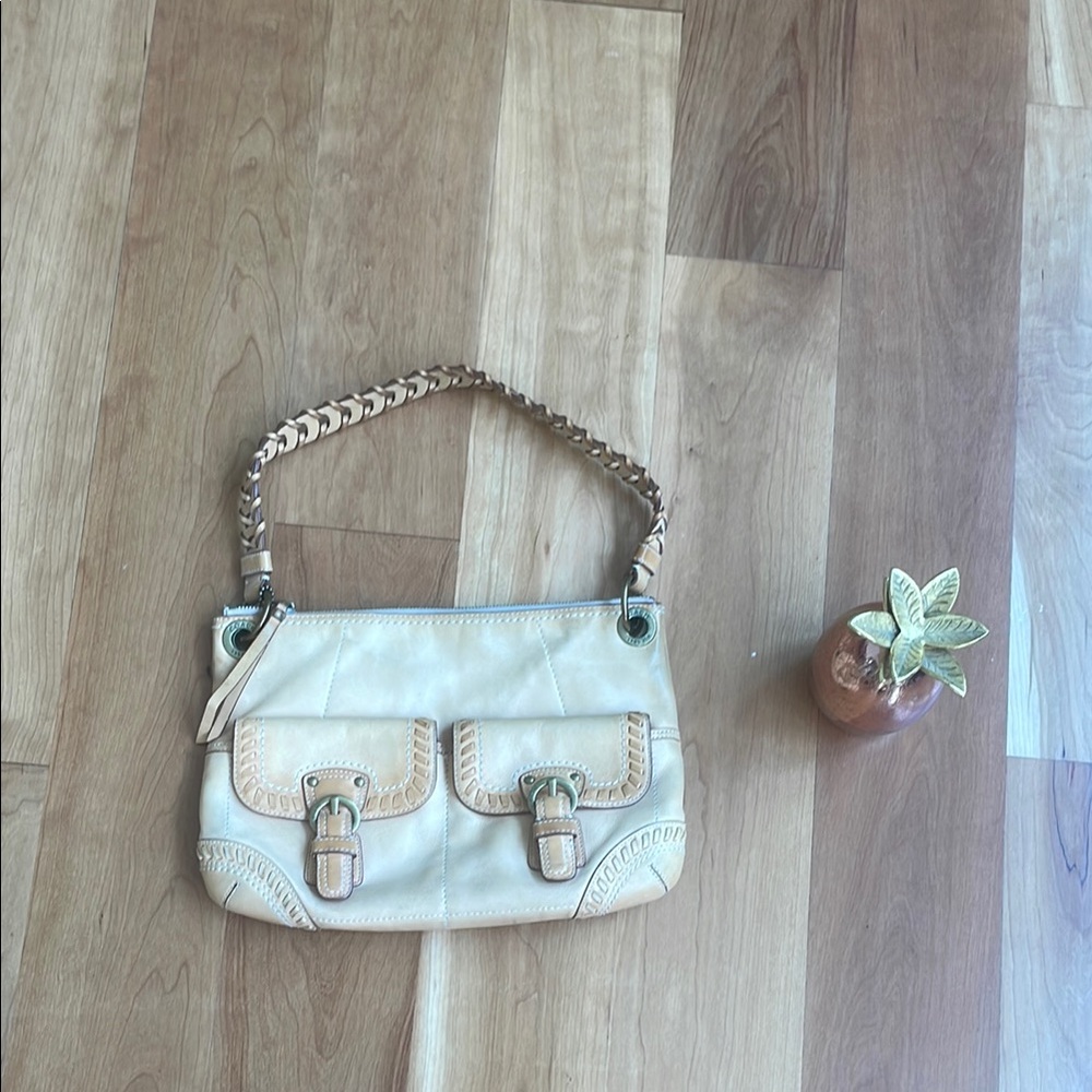 COACH Cream Poppy whip stitch Bag with Silver Hardware and Flap Closure